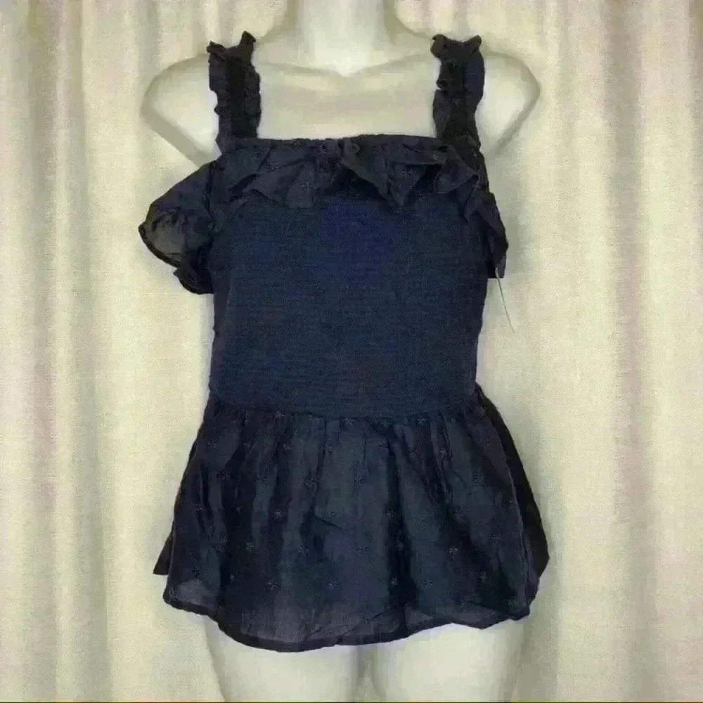 Old Navy navy blue ruffle baby doll tank top new size M - Picture 3 of 5